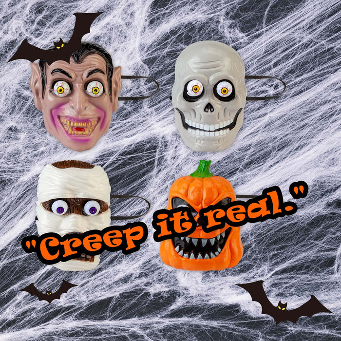 Halloween Pop Out Eyes Masks Pumpkin-Skull-Mummy-Vampire | 4 Pack