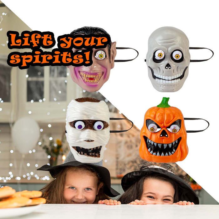 Halloween Pop Out Eyes Masks Pumpkin-Skull-Mummy-Vampire | 4 Pack