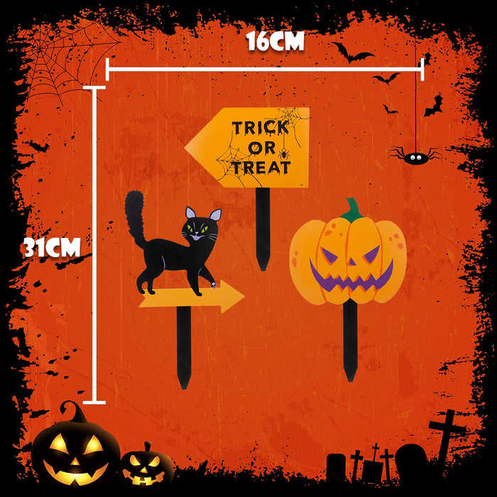 Halloween Outdoor Stake Signs Cat-Pumpkin-Trick Or Treat 3 Pack