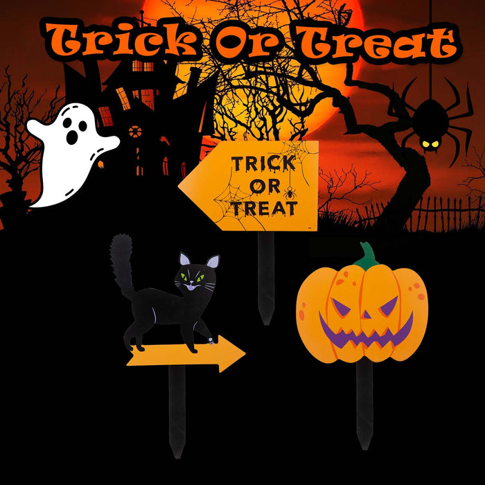 Halloween Outdoor Stake Signs Cat-Pumpkin-Trick Or Treat 3 Pack