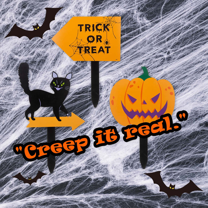 Halloween Outdoor Stake Signs Cat-Pumpkin-Trick Or Treat 3 Pack