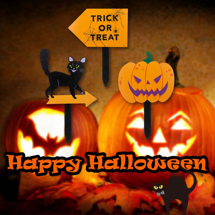 Halloween Outdoor Stake Signs Cat-Pumpkin-Trick Or Treat 3 Pack