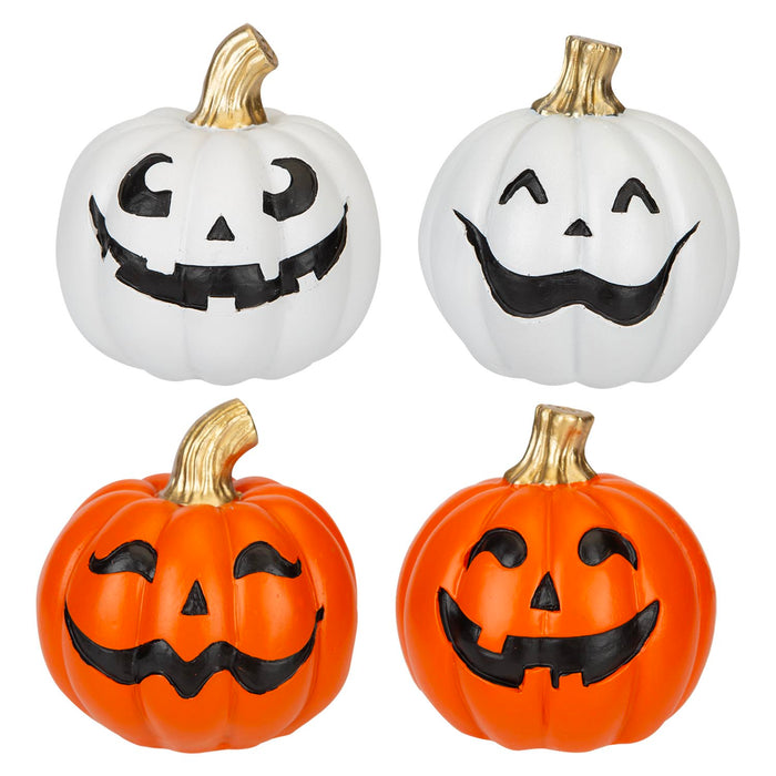 Halloween Happy Face Pumpkins | Decoration | 2 Orange 2 White | 4 Pack