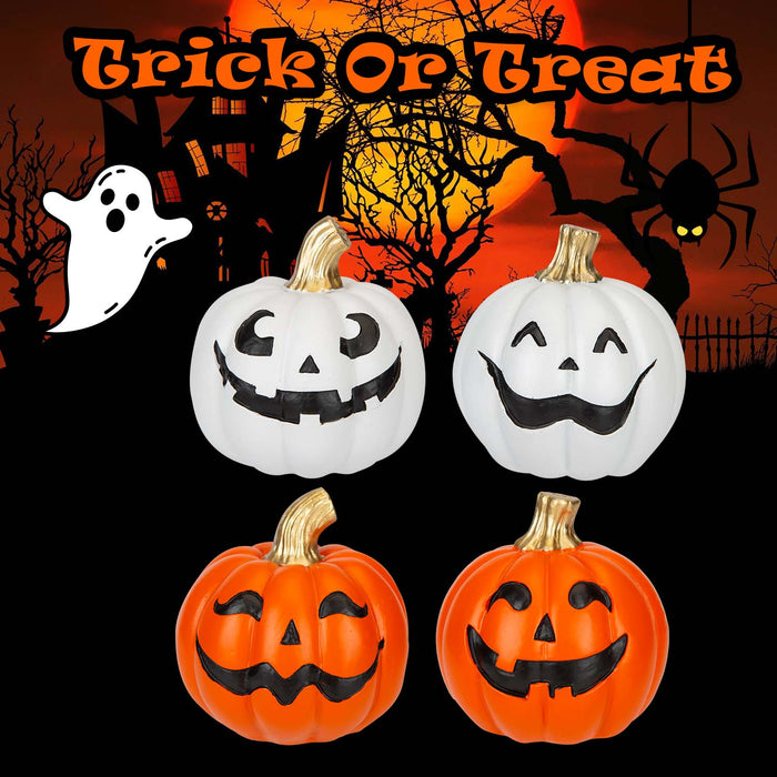 Halloween Happy Face Pumpkins | Decoration | 2 Orange 2 White | 4 Pack