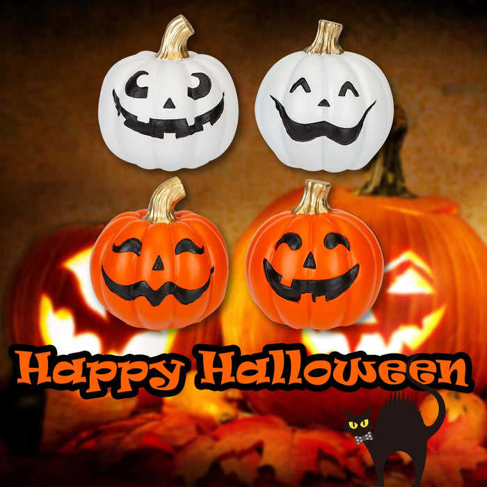 Halloween Happy Face Pumpkins | Decoration | 2 Orange 2 White | 4 Pack