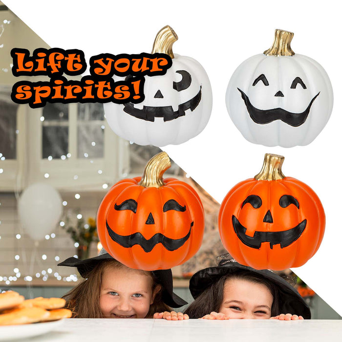 Halloween Happy Face Pumpkins | Decoration | 2 Orange 2 White | 4 Pack