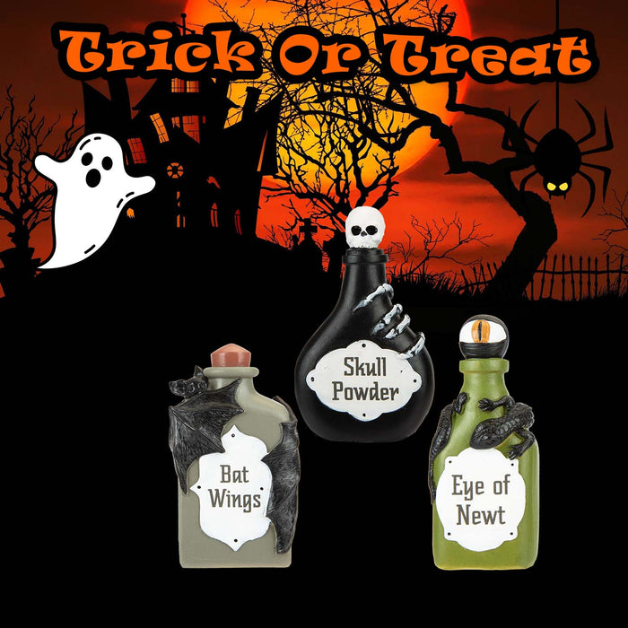 Halloween Bottles Decoration | Accessories | Grey-Black-Green | 3 Pack