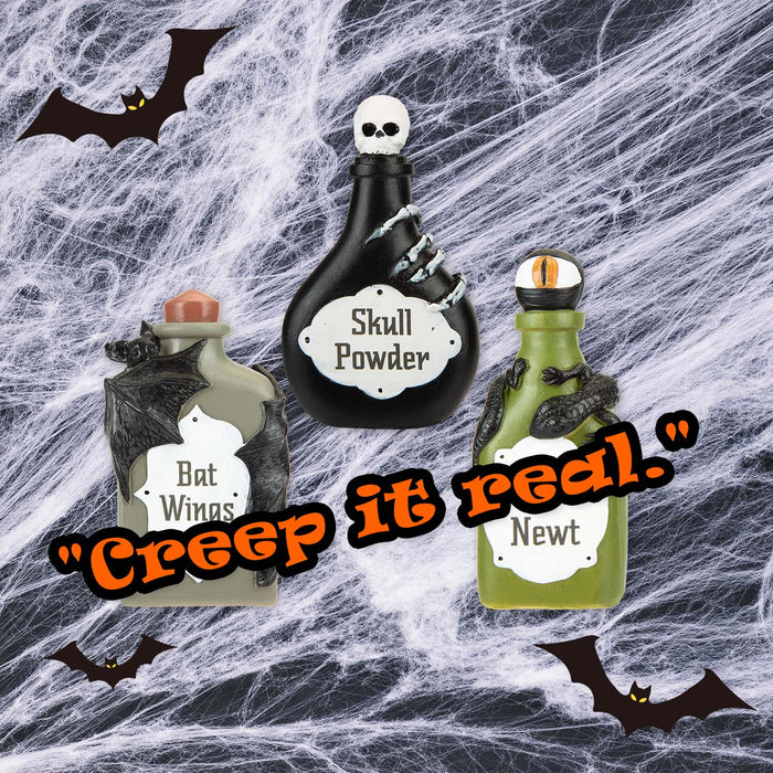 Halloween Bottles Decoration | Accessories | Grey-Black-Green | 3 Pack