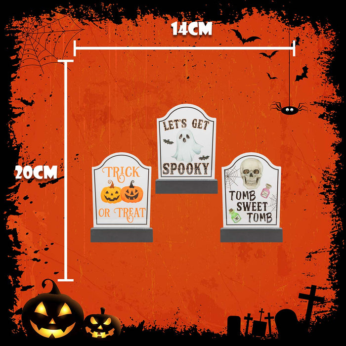 Halloween Tombstone Decoration Pumpkin-Skull-Ghost | 3 Pack