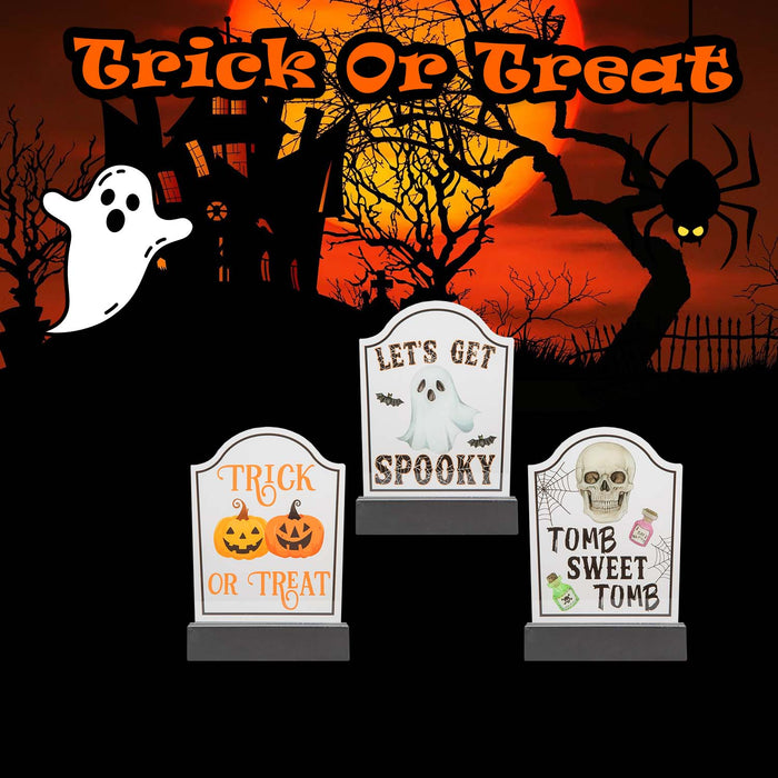 Halloween Tombstone Decoration Pumpkin-Skull-Ghost | 3 Pack