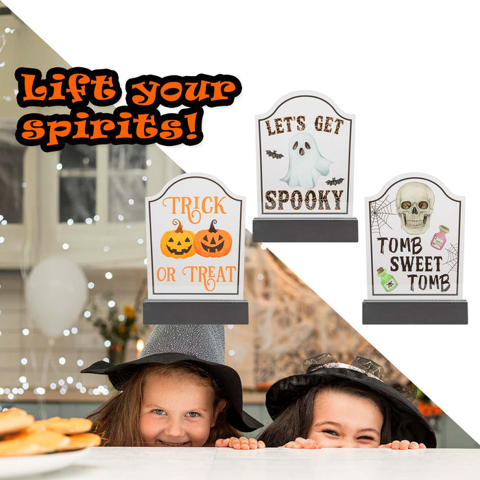 Halloween Tombstone Decoration Pumpkin-Skull-Ghost | 3 Pack
