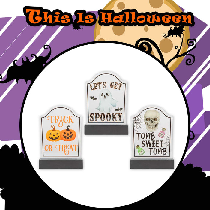 Halloween Tombstone Decoration Pumpkin-Skull-Ghost | 3 Pack