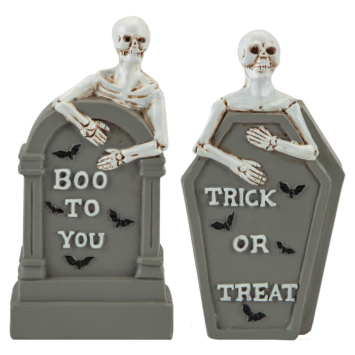 Halloween Tombstone Skeletons Trick Or Treat-Boo-Spooky | 2 Pack