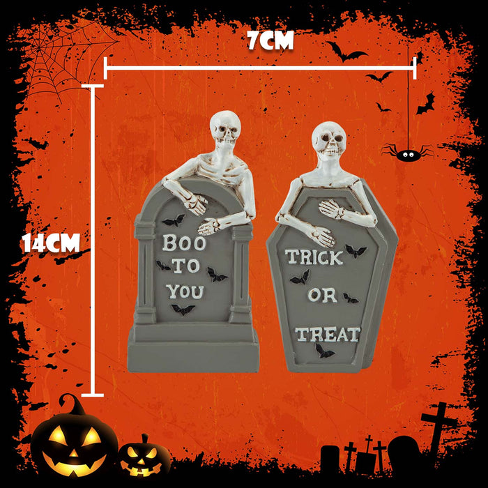 Halloween Tombstone Skeletons Trick Or Treat-Boo-Spooky | 2 Pack