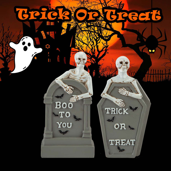 Halloween Tombstone Skeletons Trick Or Treat-Boo-Spooky | 2 Pack