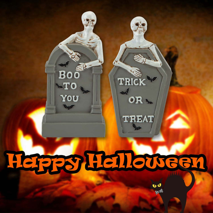 Halloween Tombstone Skeletons Trick Or Treat-Boo-Spooky | 2 Pack