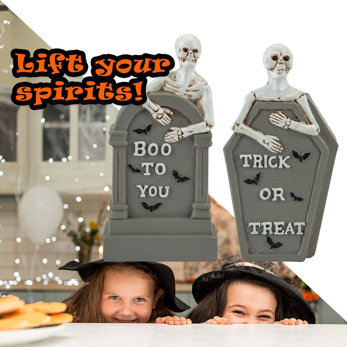 Halloween Tombstone Skeletons Trick Or Treat-Boo-Spooky | 2 Pack