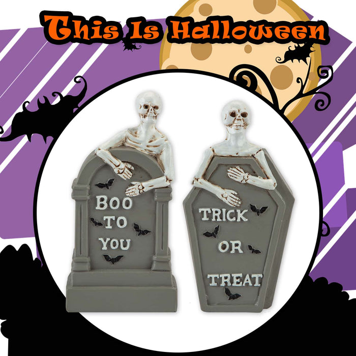 Halloween Tombstone Skeletons Trick Or Treat-Boo-Spooky | 2 Pack