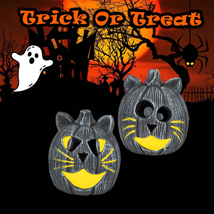 Halloween LED Pumpkin Cats Triangle Eye-Round Eye | 2 Pack