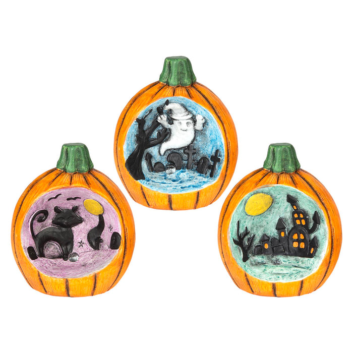 Halloween LED Pumpkin Scenes | Decoration | Cat-Ghost-House | 3 Pack