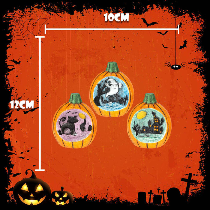 Halloween LED Pumpkin Scenes | Decoration | Cat-Ghost-House | 3 Pack