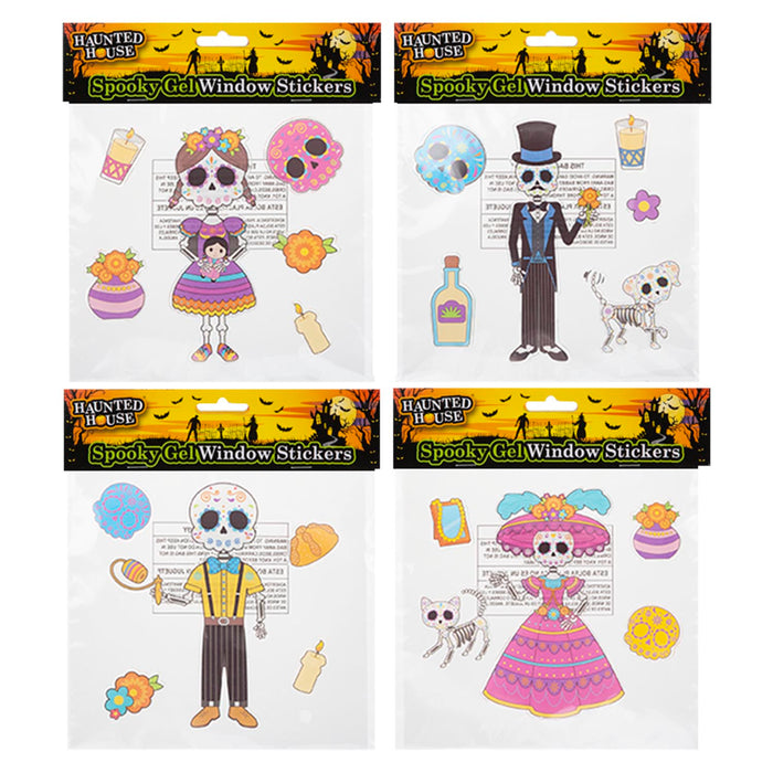 Halloween Day Of The Dead Gel Window Stickers Spooky | 4 Pack