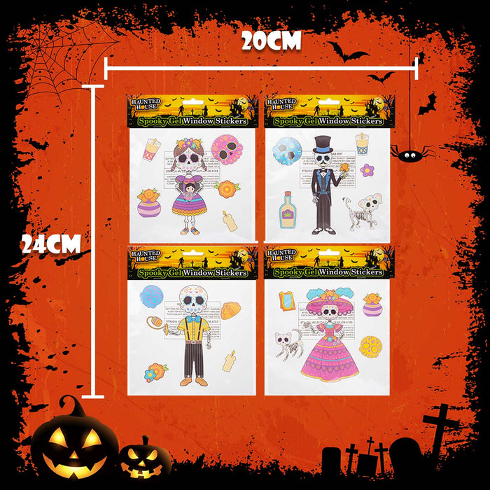 Halloween Day Of The Dead Gel Window Stickers Spooky | 4 Pack