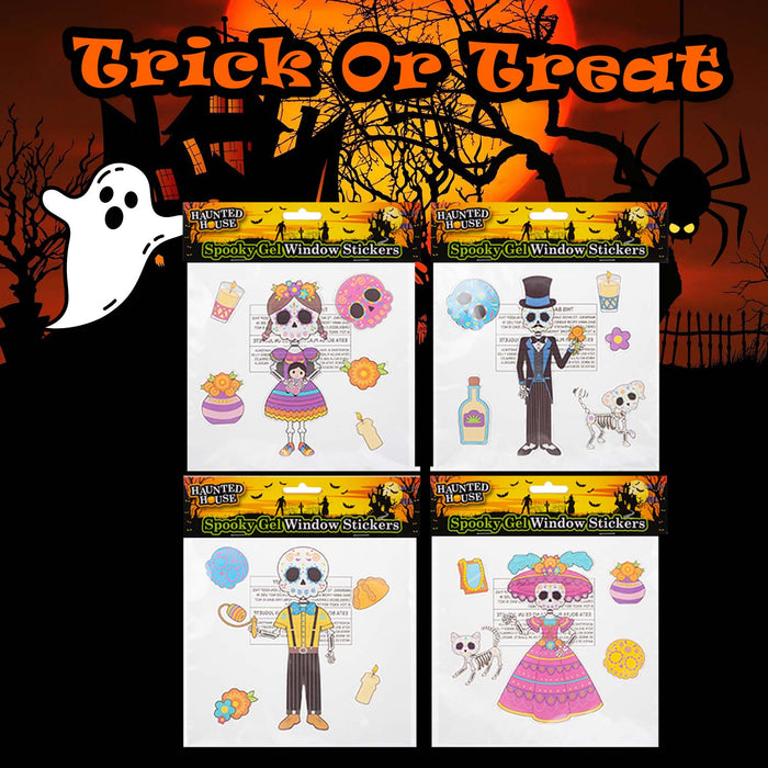 Halloween Day Of The Dead Gel Window Stickers Spooky | 4 Pack