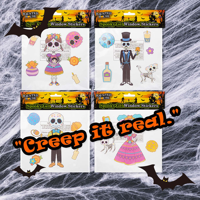 Halloween Day Of The Dead Gel Window Stickers Spooky | 4 Pack