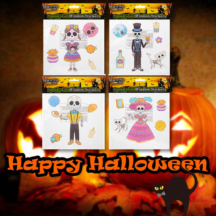Halloween Day Of The Dead Gel Window Stickers Spooky | 4 Pack