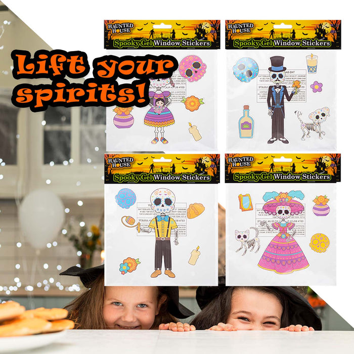 Halloween Day Of The Dead Gel Window Stickers Spooky | 4 Pack