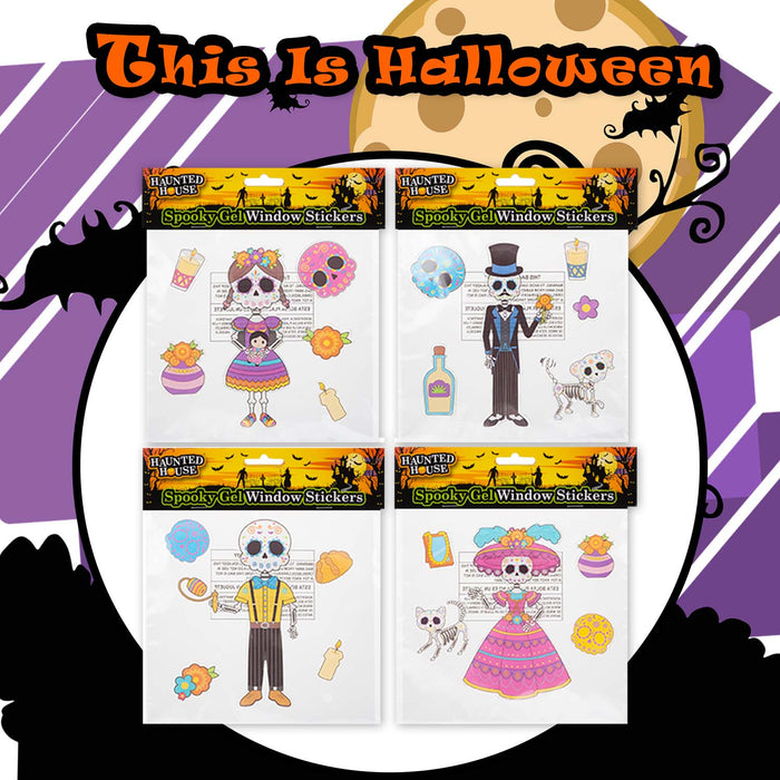 Halloween Day Of The Dead Gel Window Stickers Spooky | 4 Pack