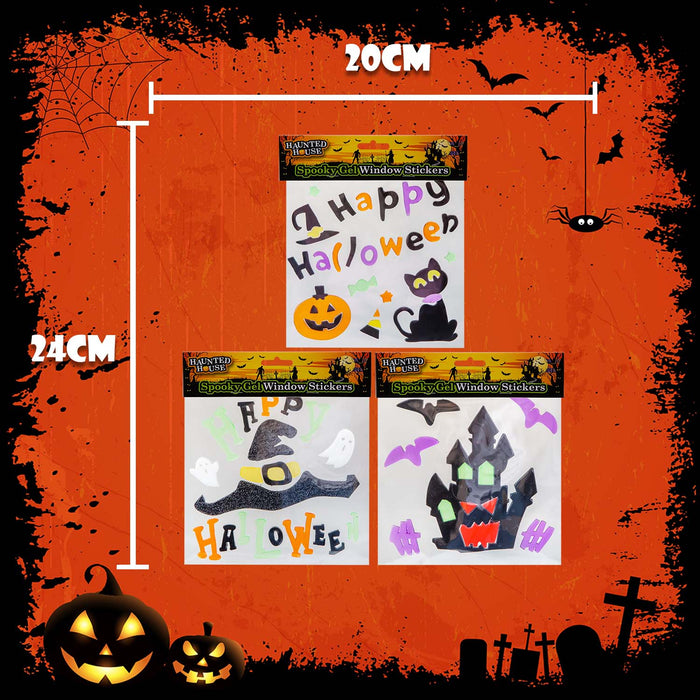 Halloween Gel Window Stickers | Decoration | Hat-House-Cat | 3 Pack