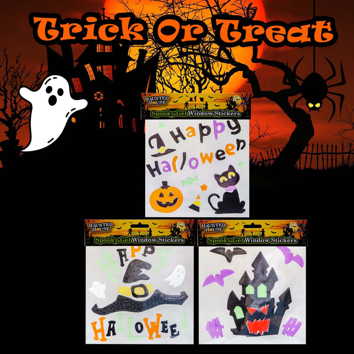 Halloween Gel Window Stickers | Decoration | Hat-House-Cat | 3 Pack