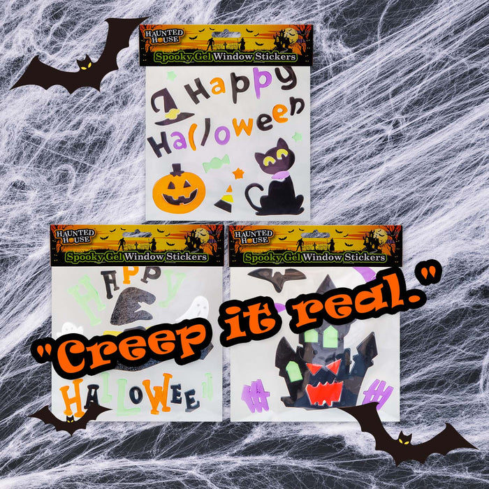Halloween Gel Window Stickers | Decoration | Hat-House-Cat | 3 Pack