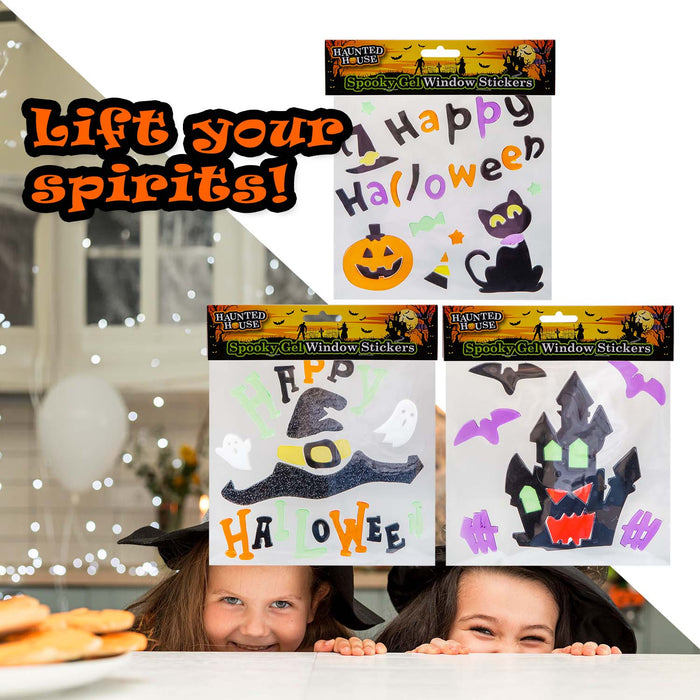 Halloween Gel Window Stickers | Decoration | Hat-House-Cat | 3 Pack
