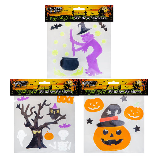 Halloween Gel Window Stickers Pumpkin-Tree-Witch | 3 Pack