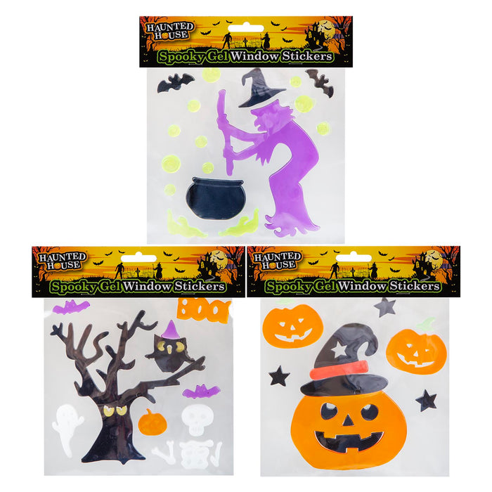 Halloween Gel Window Stickers Pumpkin-Tree-Witch | 3 Pack