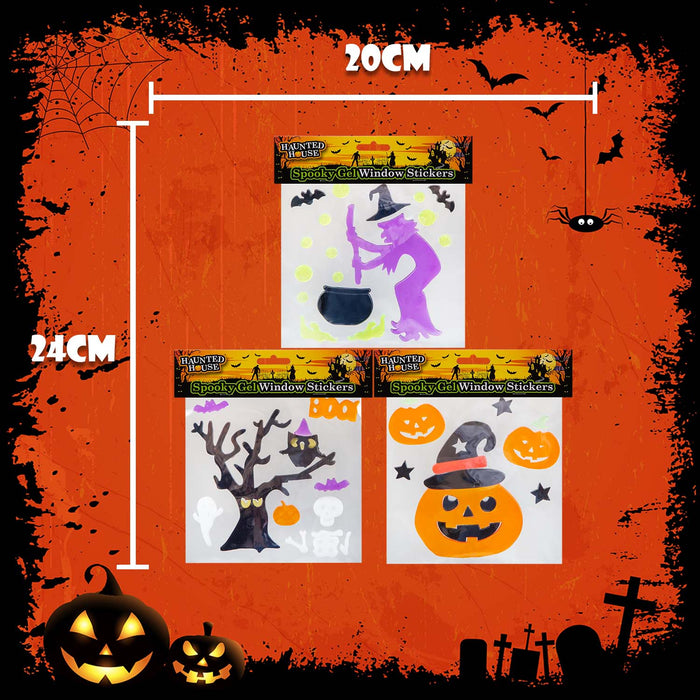 Halloween Gel Window Stickers Pumpkin-Tree-Witch | 3 Pack