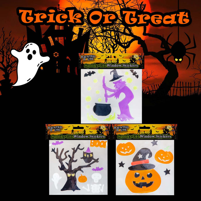 Halloween Gel Window Stickers Pumpkin-Tree-Witch | 3 Pack