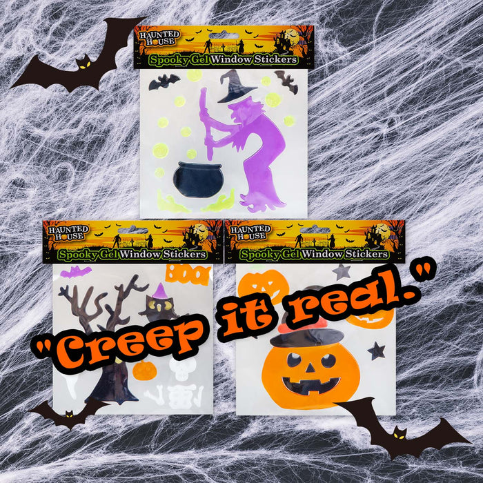 Halloween Gel Window Stickers Pumpkin-Tree-Witch | 3 Pack