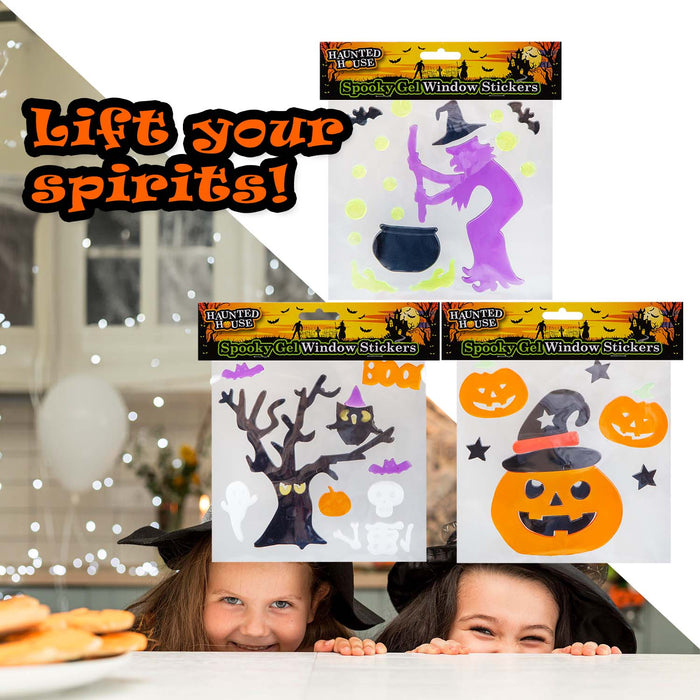 Halloween Gel Window Stickers Pumpkin-Tree-Witch | 3 Pack