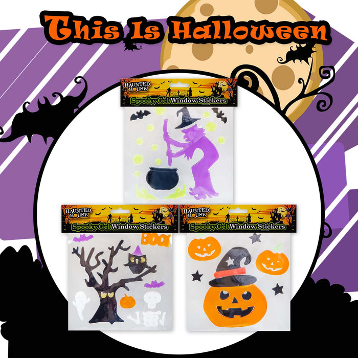 Halloween Gel Window Stickers Pumpkin-Tree-Witch | 3 Pack
