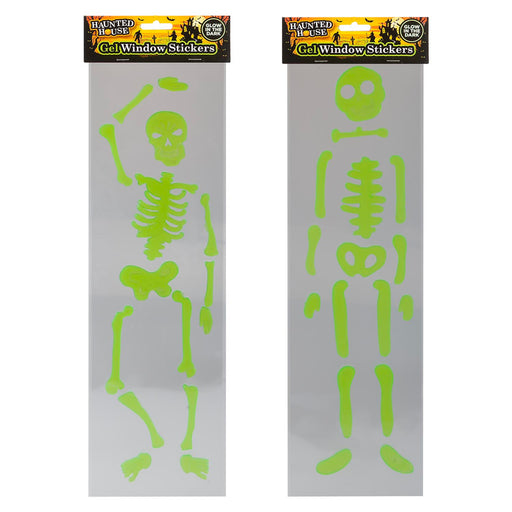 Halloween Skeleton Gel Stickers | Party Decoration | Green | 2 Pack