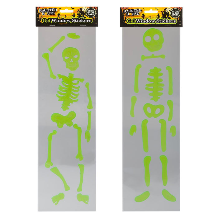 Halloween Skeleton Gel Stickers | Party Decoration | Green | 2 Pack