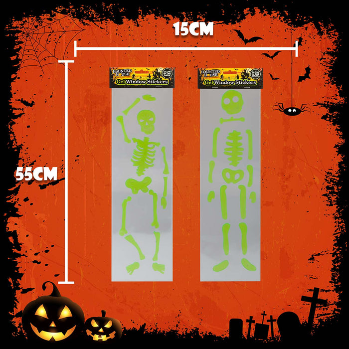 Halloween Skeleton Gel Stickers | Party Decoration | Green | 2 Pack