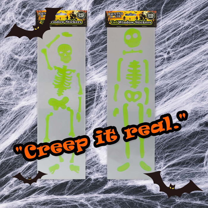 Halloween Skeleton Gel Stickers | Party Decoration | Green | 2 Pack