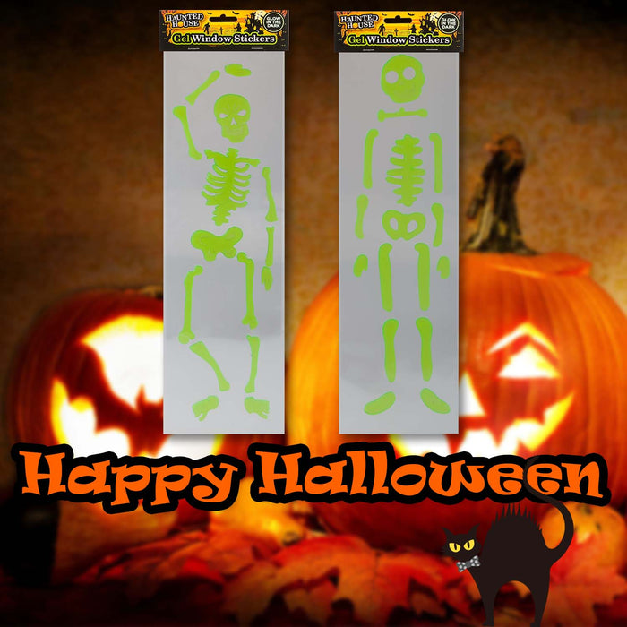 Halloween Skeleton Gel Stickers | Party Decoration | Green | 2 Pack
