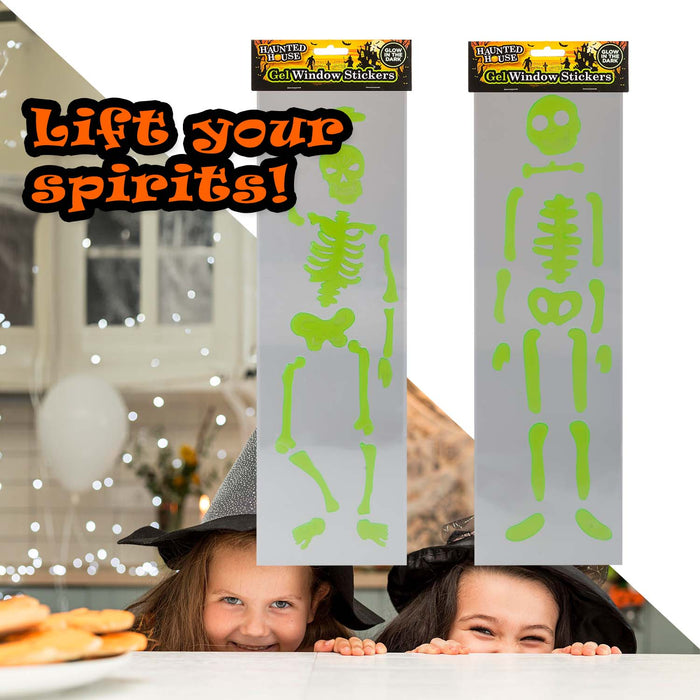 Halloween Skeleton Gel Stickers | Party Decoration | Green | 2 Pack