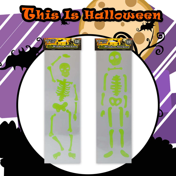 Halloween Skeleton Gel Stickers | Party Decoration | Green | 2 Pack